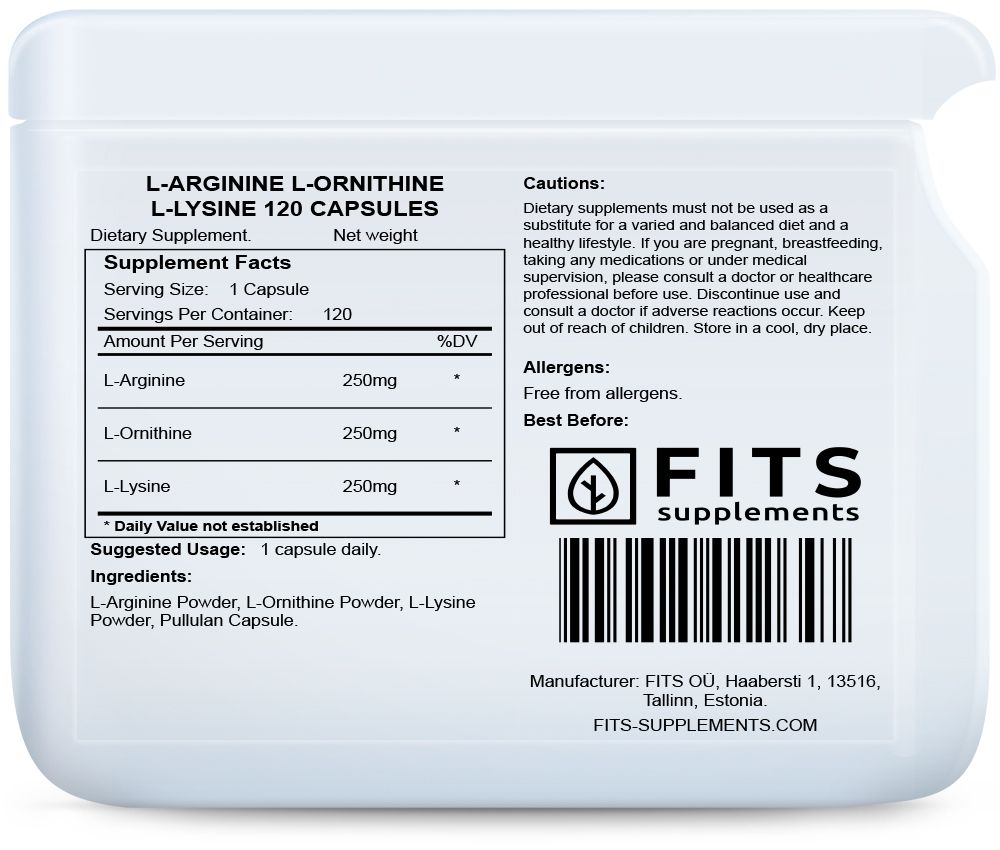 L-Arginine L-Ornithine L-Lysine 120 capsules - 12,00 | Buy Online fast 1-2 Day Shipping L-Arginine L-Ornithine L-Lysine 120 capsules - 12,00 | Buy Online fast 1-2 Day Shipping
