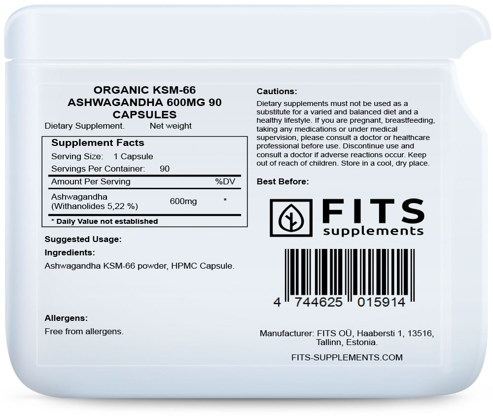 Organická KSM-66 Ašvaganda 600mg 90 kapsúl